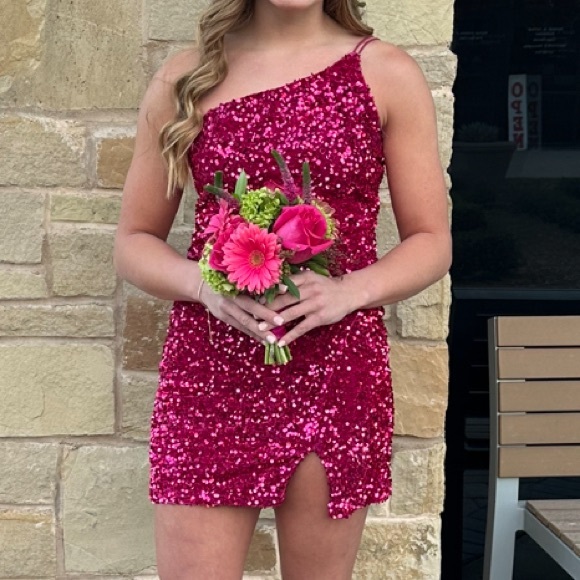 Midnight Doll Dresses | One Shoulder Sequin Front Slit Bodycon Dress | Color: Pink/Red | Size: S | Pm-85199920's Closet Midnight Doll Dresses | One Shoulder Sequin Front Slit Bodycon Dress | Color: Pink/Red | Size: S | Pm-85199920's Closet